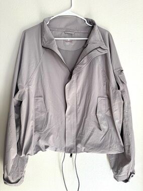 Free People Lightweight Drawstring Hem Jacket in Light Gray